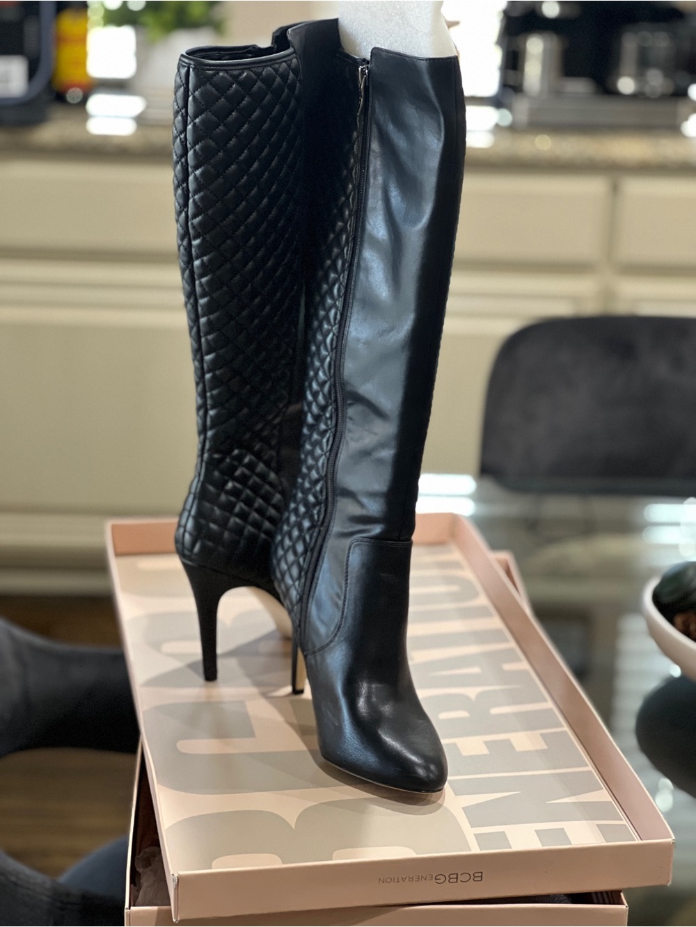 BCBGeneration Black Quilted and Smooth Leather Knee Boots